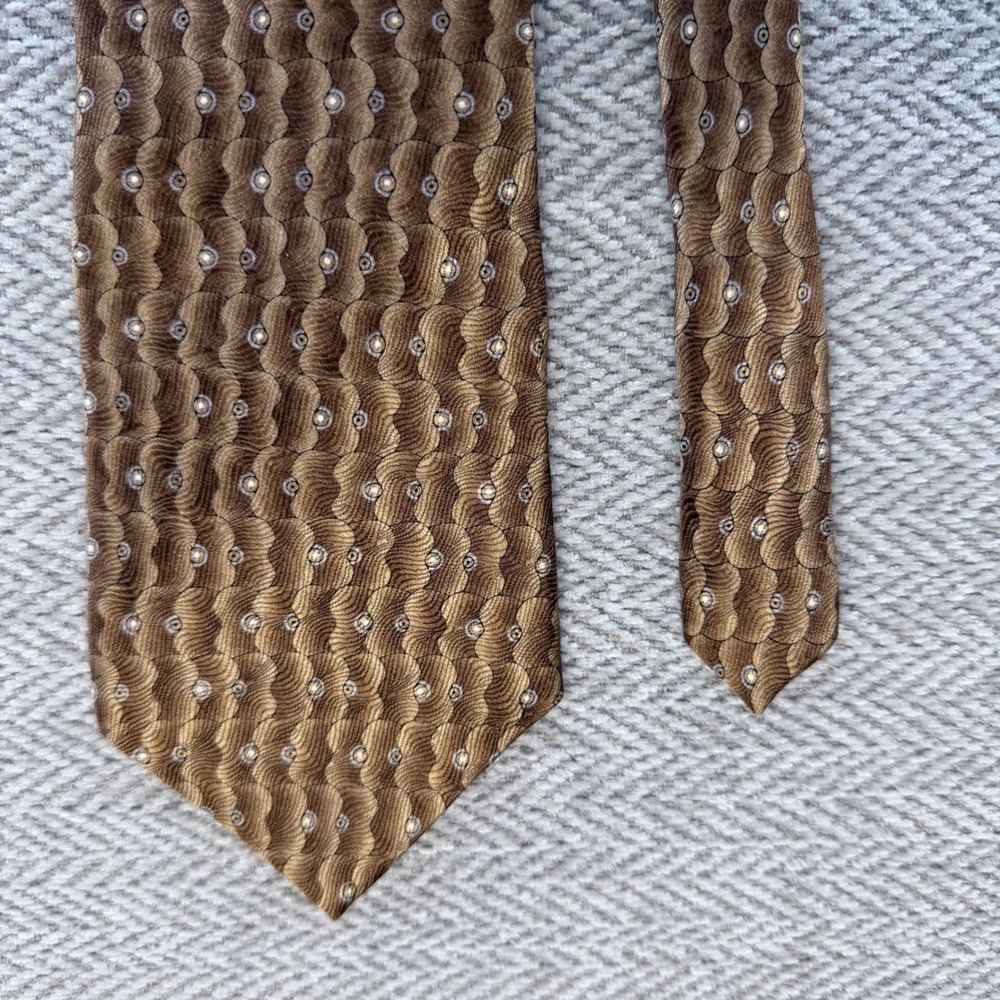 Bill Robinson Tie OS Brown Silk Geometric Fan Pattern Formal Business Mens